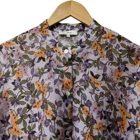 Vince Wisteria Vine Button Up Floral Blouse Size S Purple Bloomcore Office EUC - Picture 3 of 8